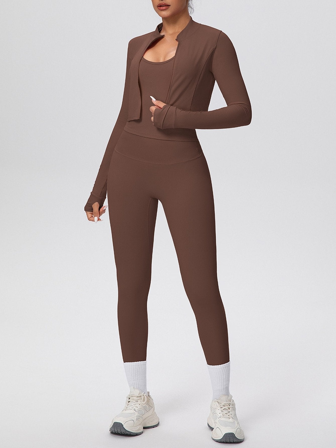 Seamless Ribbed Zip Up Workout Set