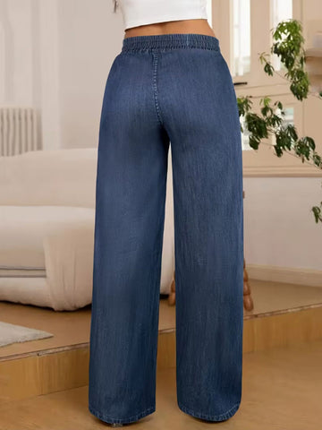 Comfy Drawstring Wide Leg Denim Pants