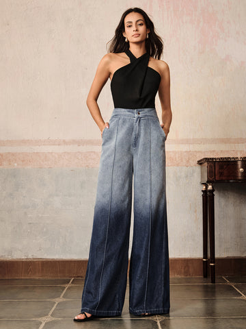 High Waisted Ombre Wide Leg Jeans