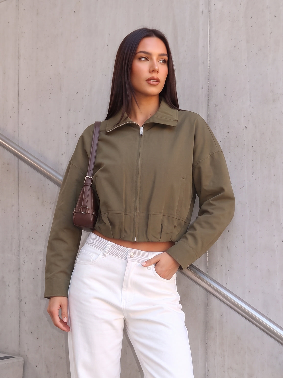 Cropped Zip Up Utility Jacket