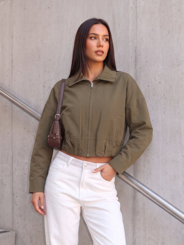 Cropped Zip Up Utility Jacket