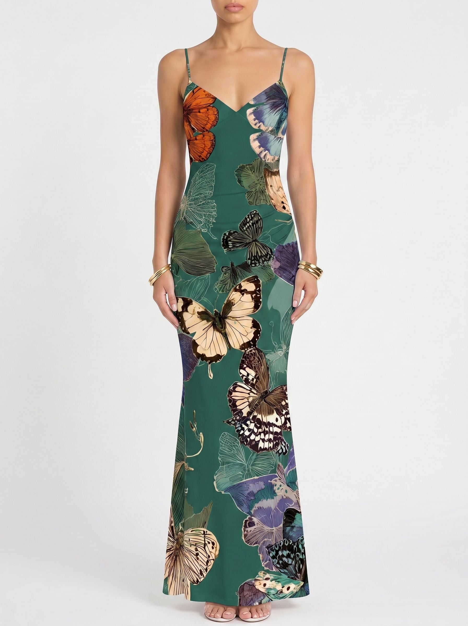 Floral Print Spaghetti Strap Bodycon Maxi Dress