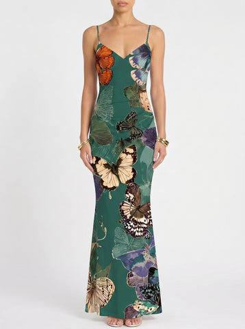 Floral Print Spaghetti Strap Bodycon Maxi Dress