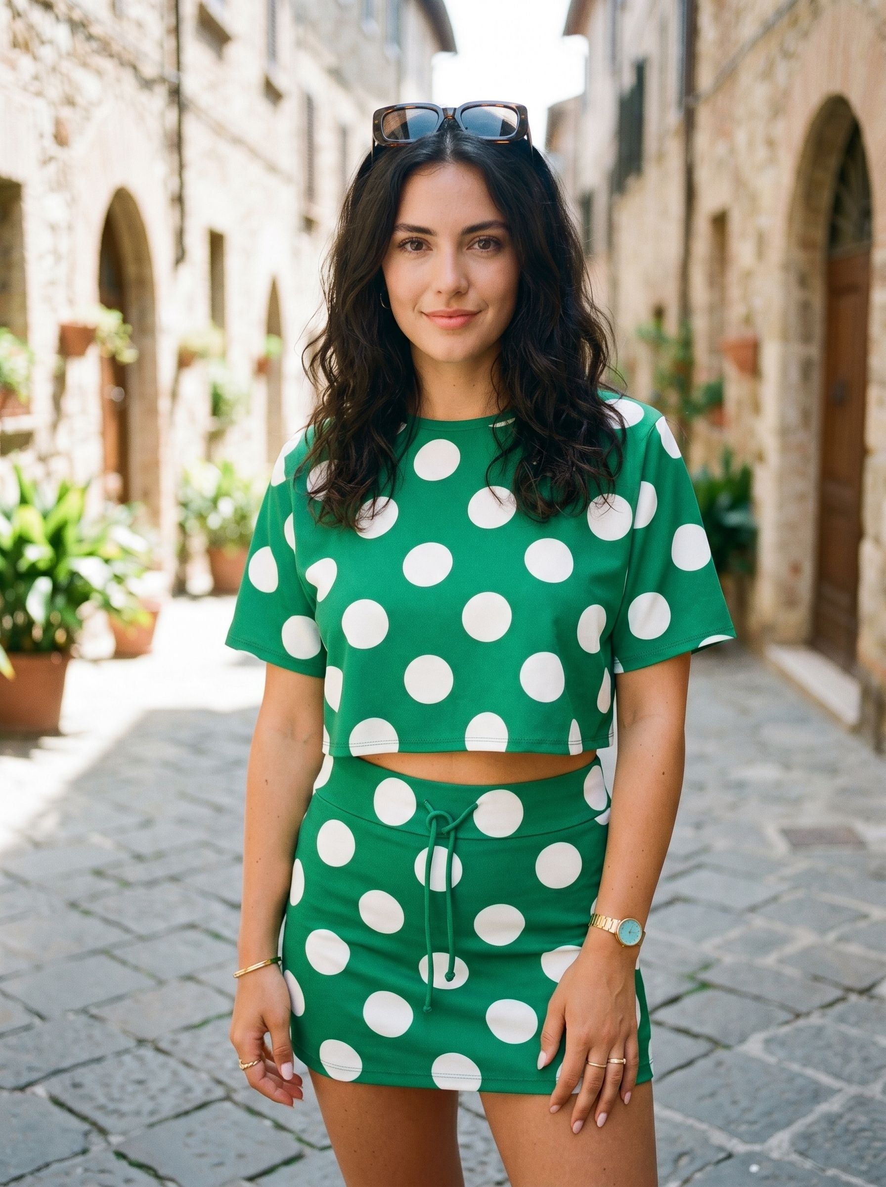 Polka Dot Crop Top Skirt Set