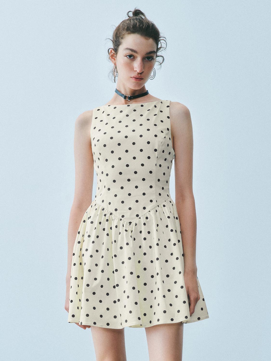 Urban Revivo Dotted Bandeau A-Line Dresses-Ivory Print