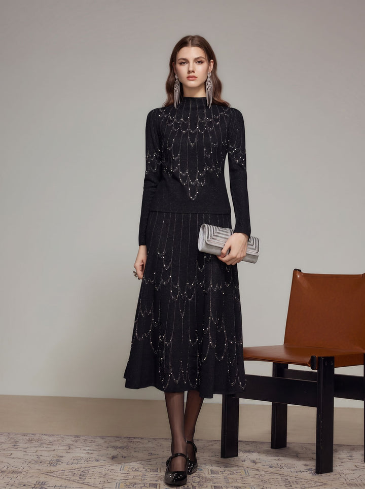 Embellished Scalloped Hem Midi Skirt
