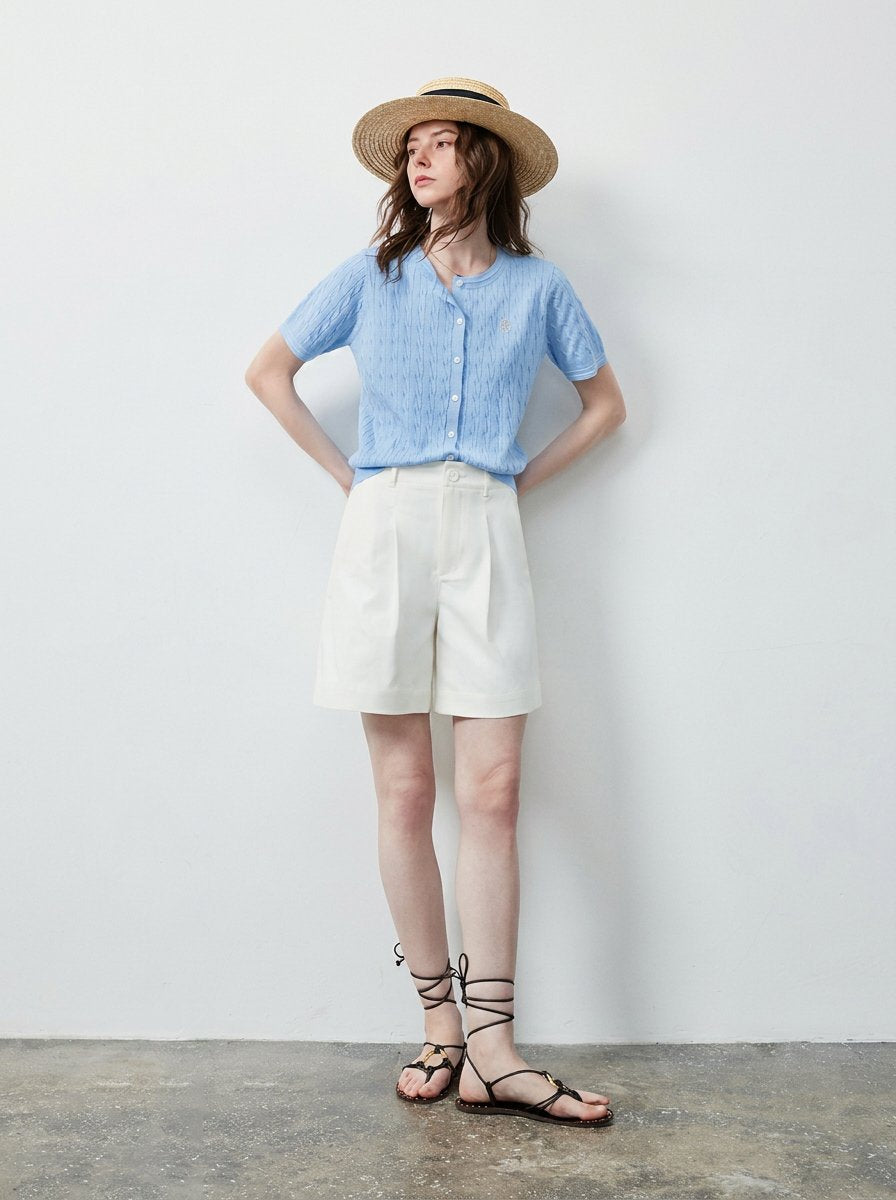 Cable Knit Short Sleeve Cardigan