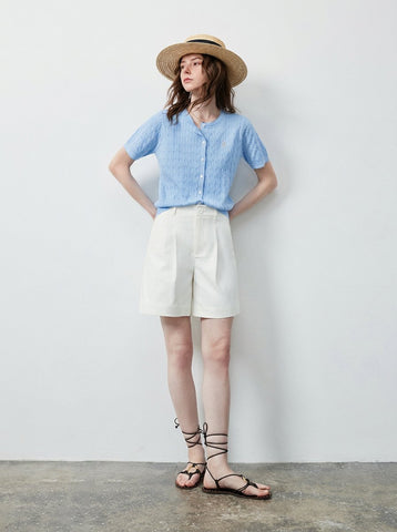 Cable Knit Short Sleeve Cardigan