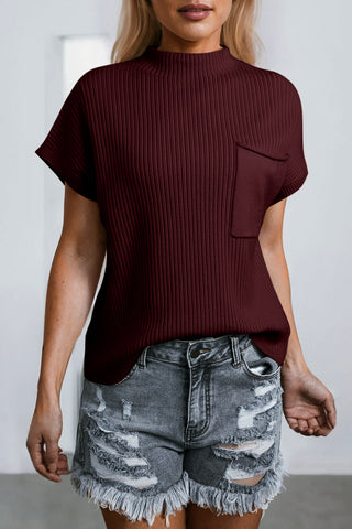 Soft Ribbed Knit Short Sleeve Sweater