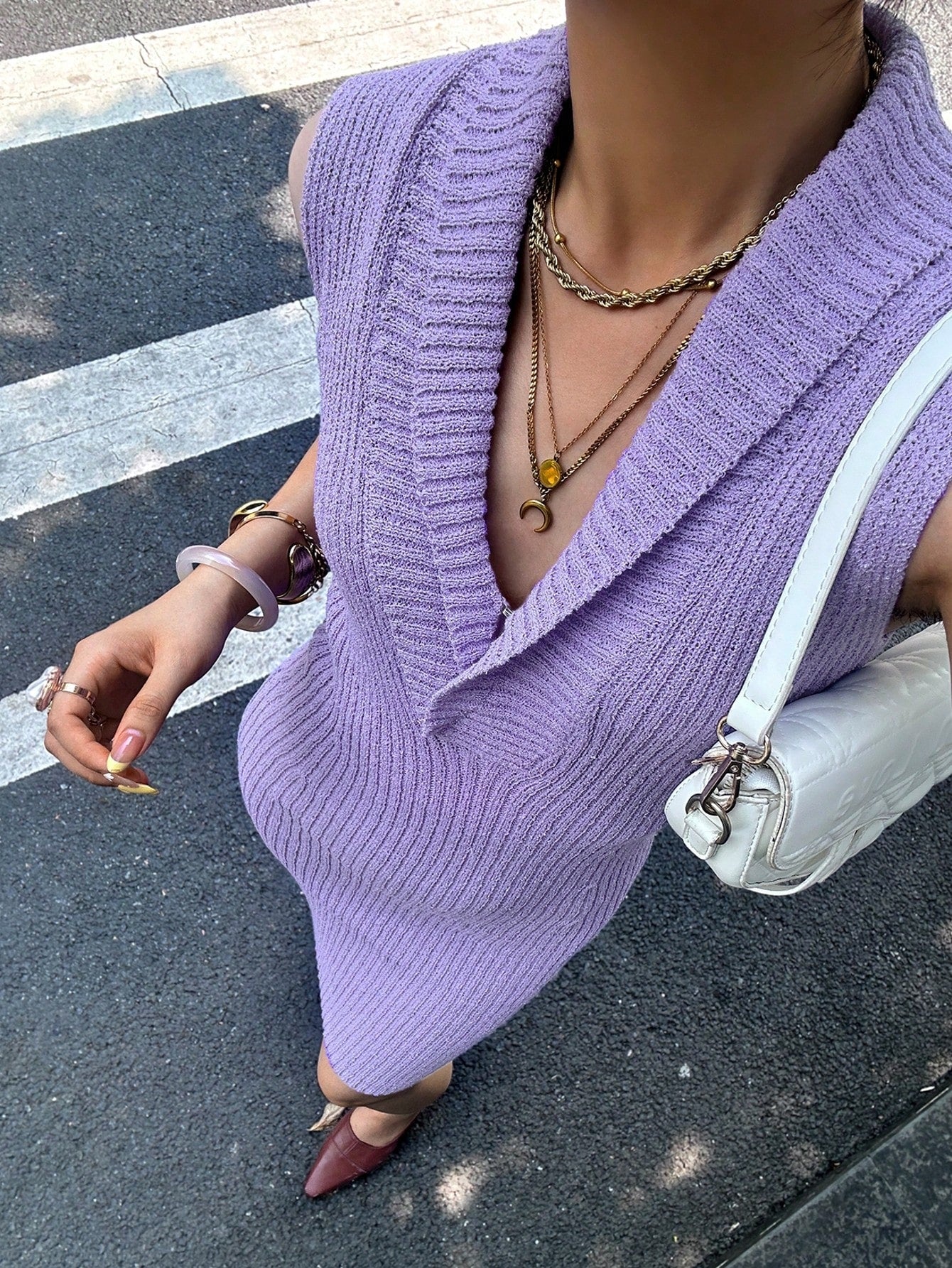 Sleeveless Ribbed Collar Knit Dress
