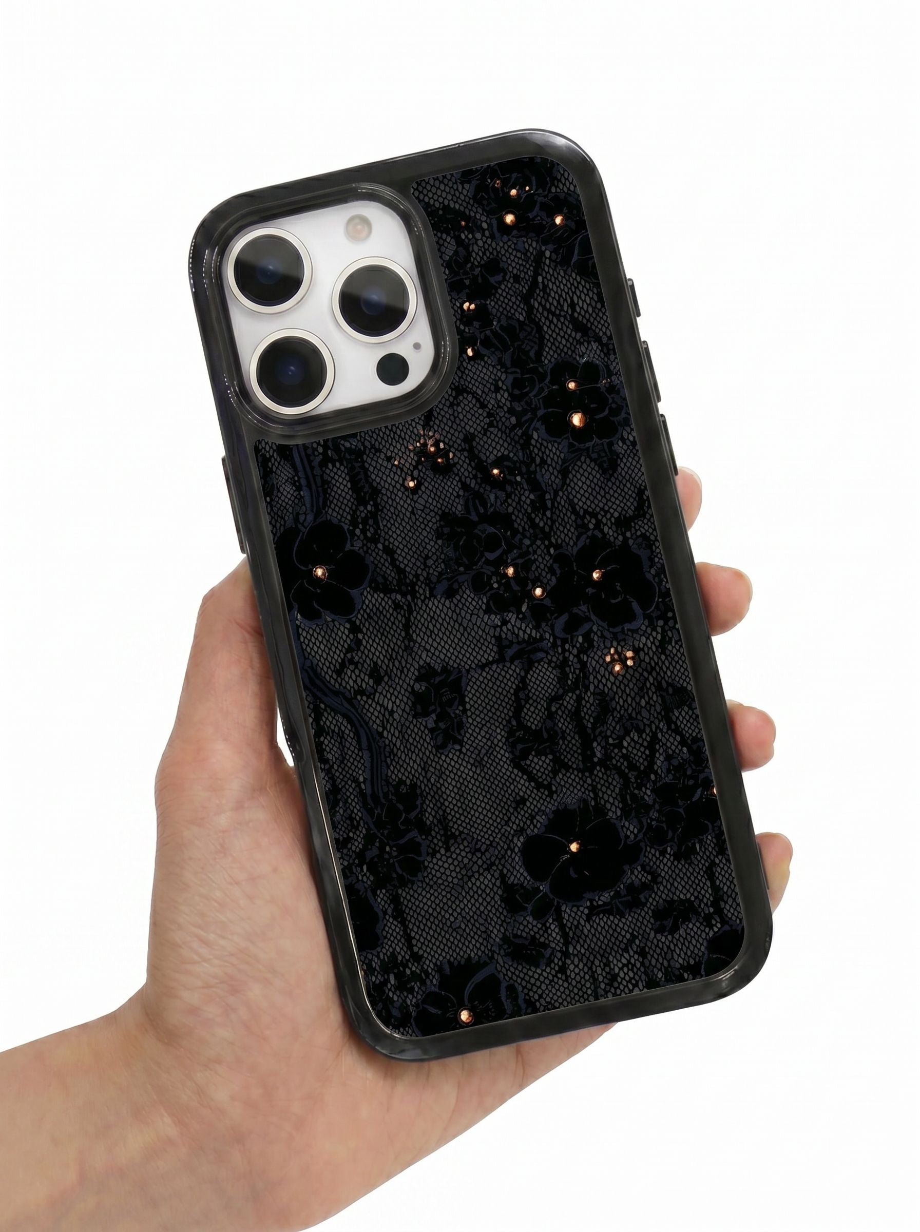 Black Lace Floral Clear Phone Case