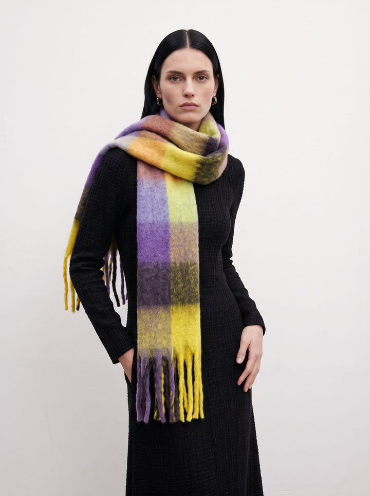 Cozy Soft Plaid Fringed Scarf