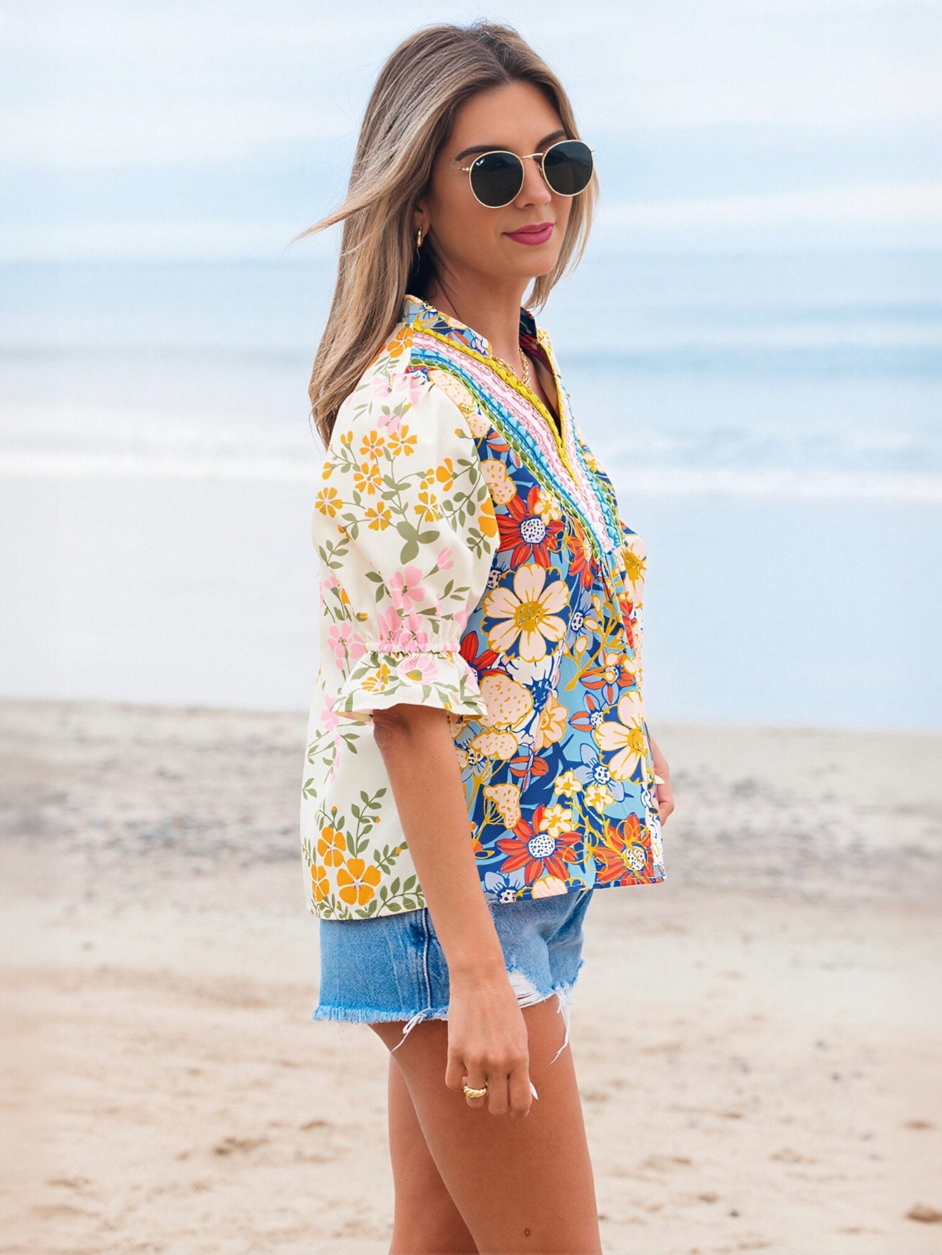 Vibrant Floral Puff Sleeve Blouse