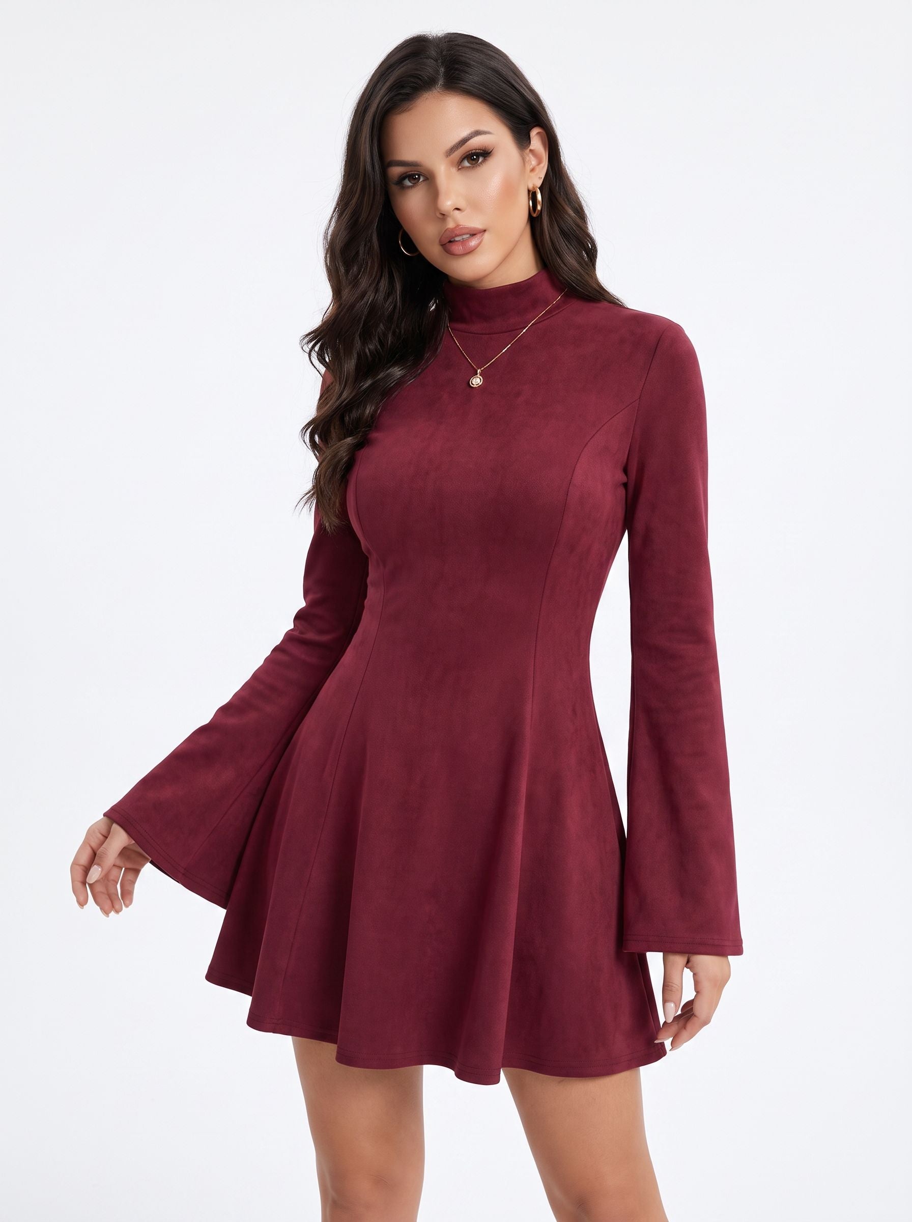 Mock Neck Flared Sleeve Dress