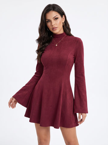 Mock Neck Flared Sleeve Dress