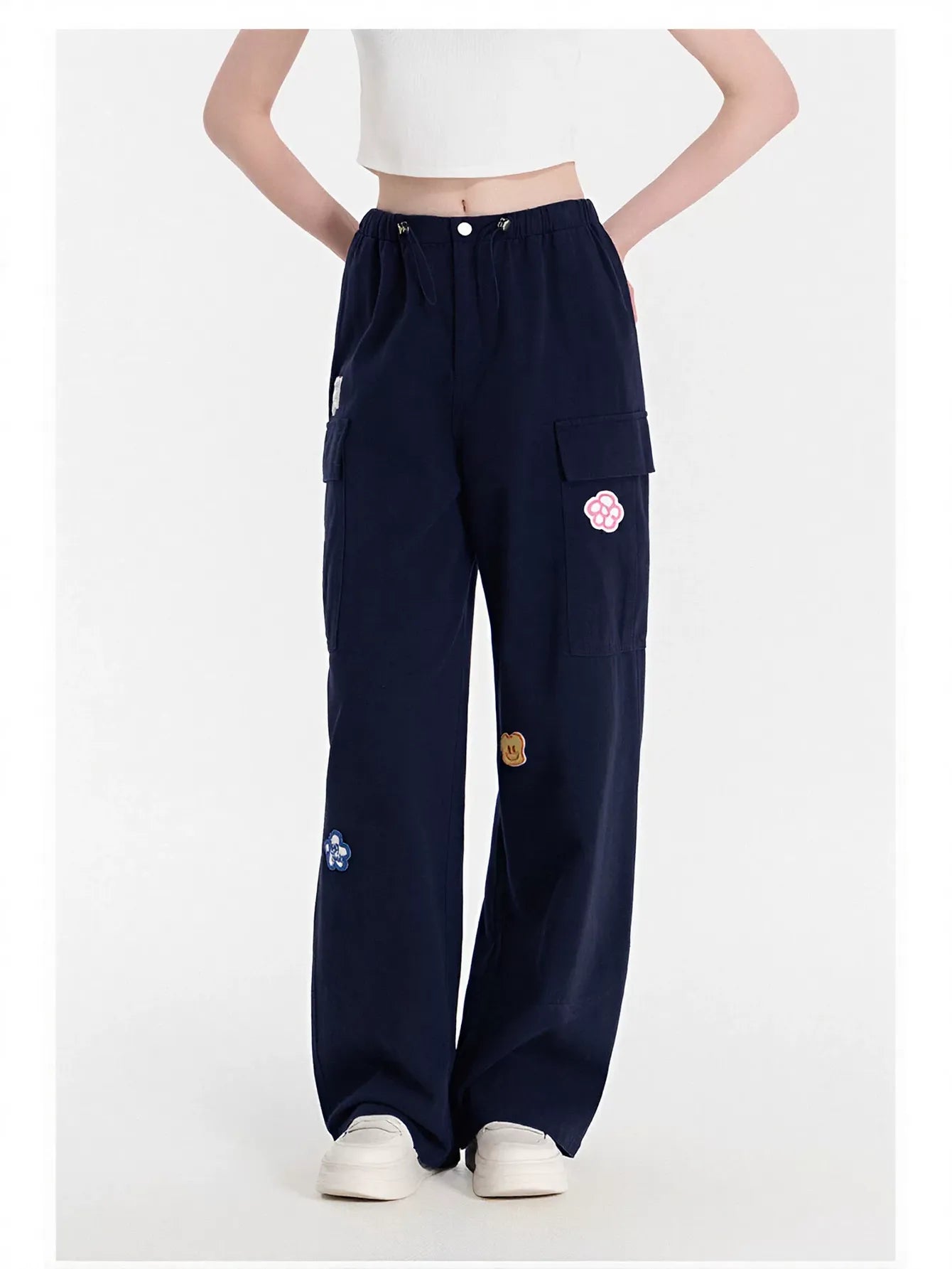 Graphic Patch High Waisted Cargo Pants