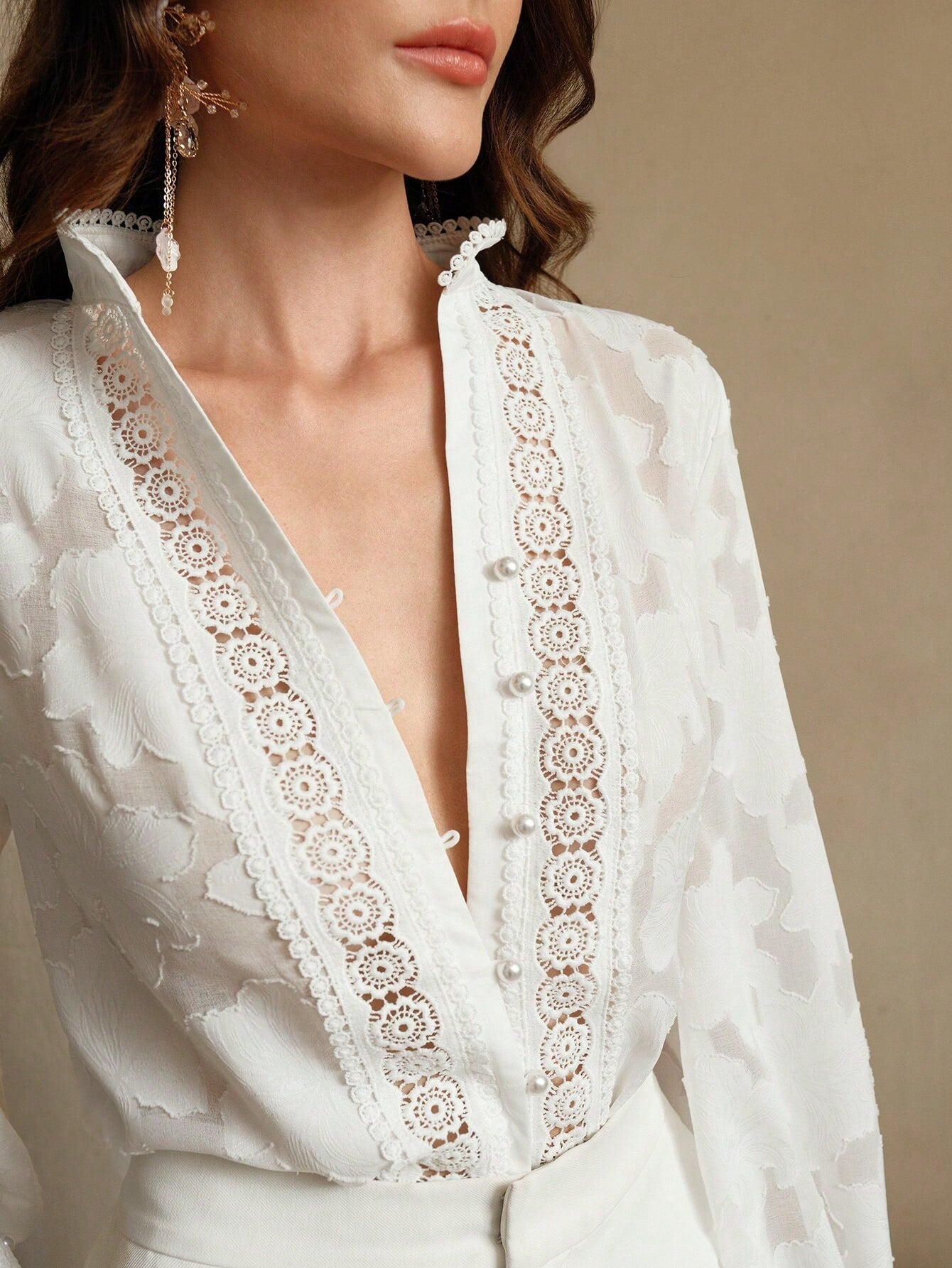 Sheer Floral Embroidered Button Down Shirt