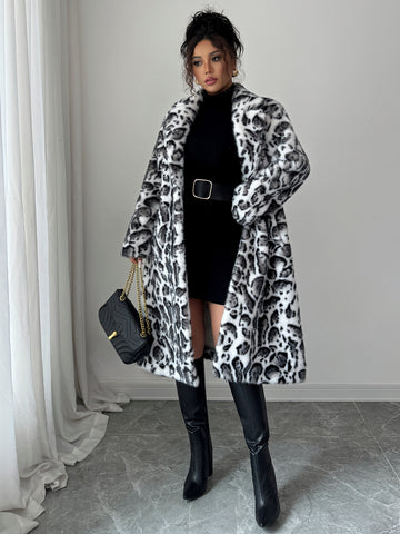 Luxurious Leopard Print Faux Fur Coat