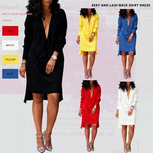 Sexy Deep V Neck Shirt Dress