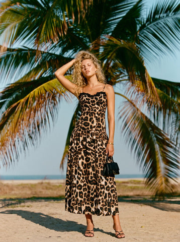 Lace Trim Leopard Print Midi Dress