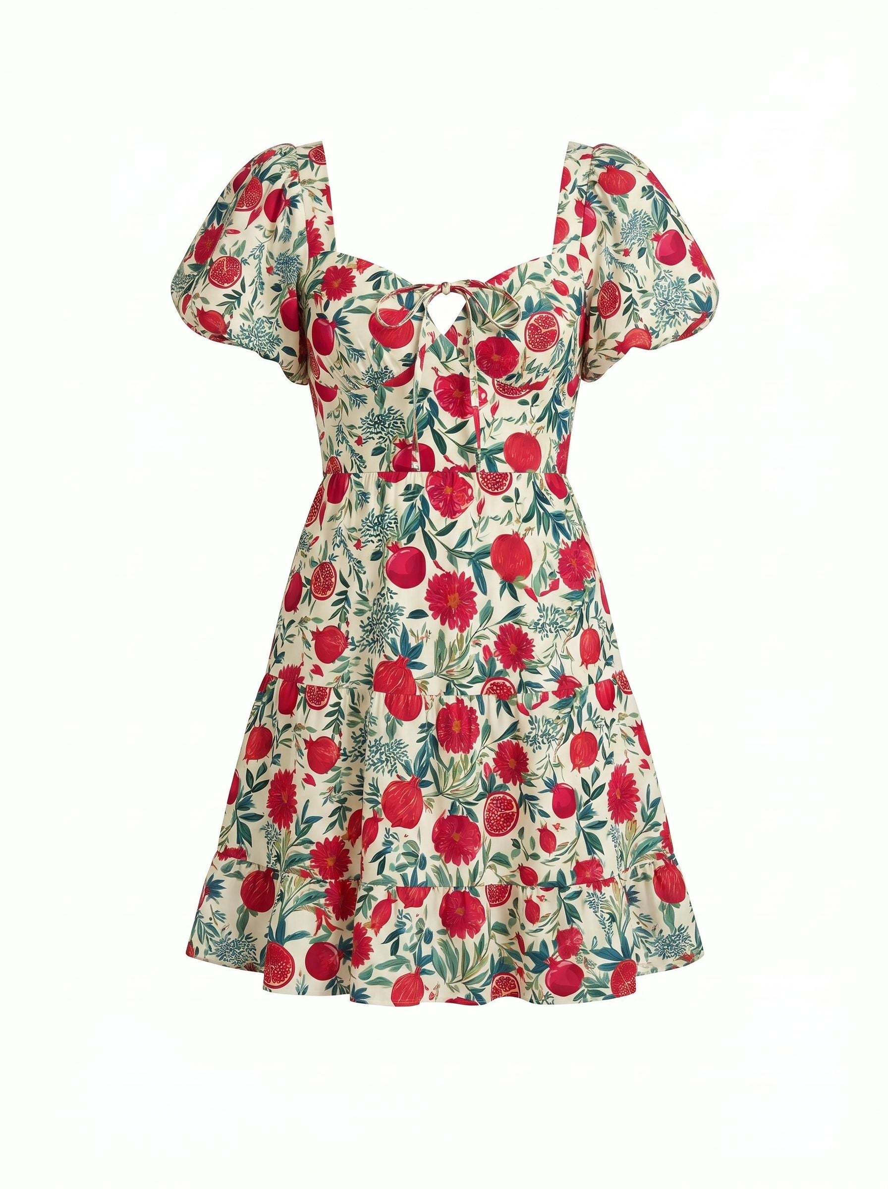 Floral Print Puff Sleeve Tiered Mini Dress