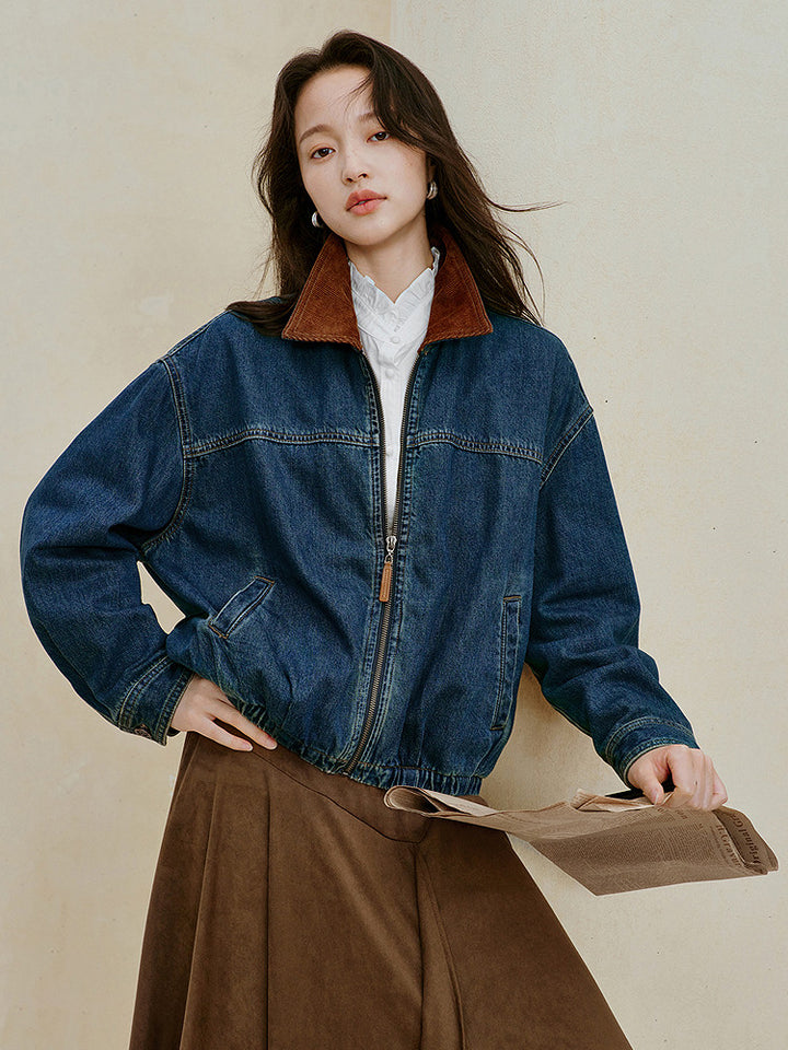 Corduroy Collar Cotton Denim Jacket