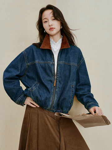 Corduroy Collar Cotton Denim Jacket
