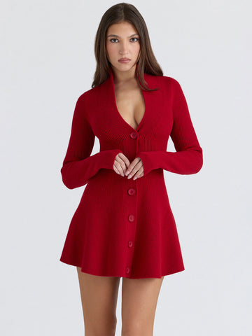 Ribbed Button Down Knit Mini Dress