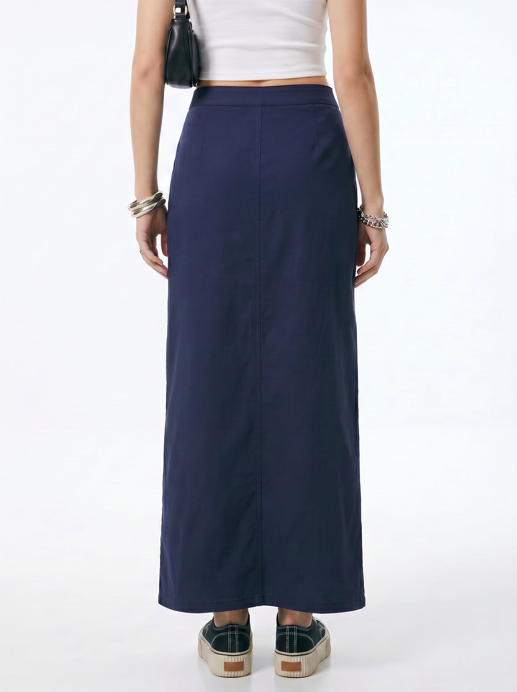 High Slit Navy Maxi Skirt