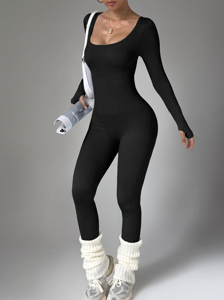 Sculpting Ribbed Long Sleeve Jumpsuit