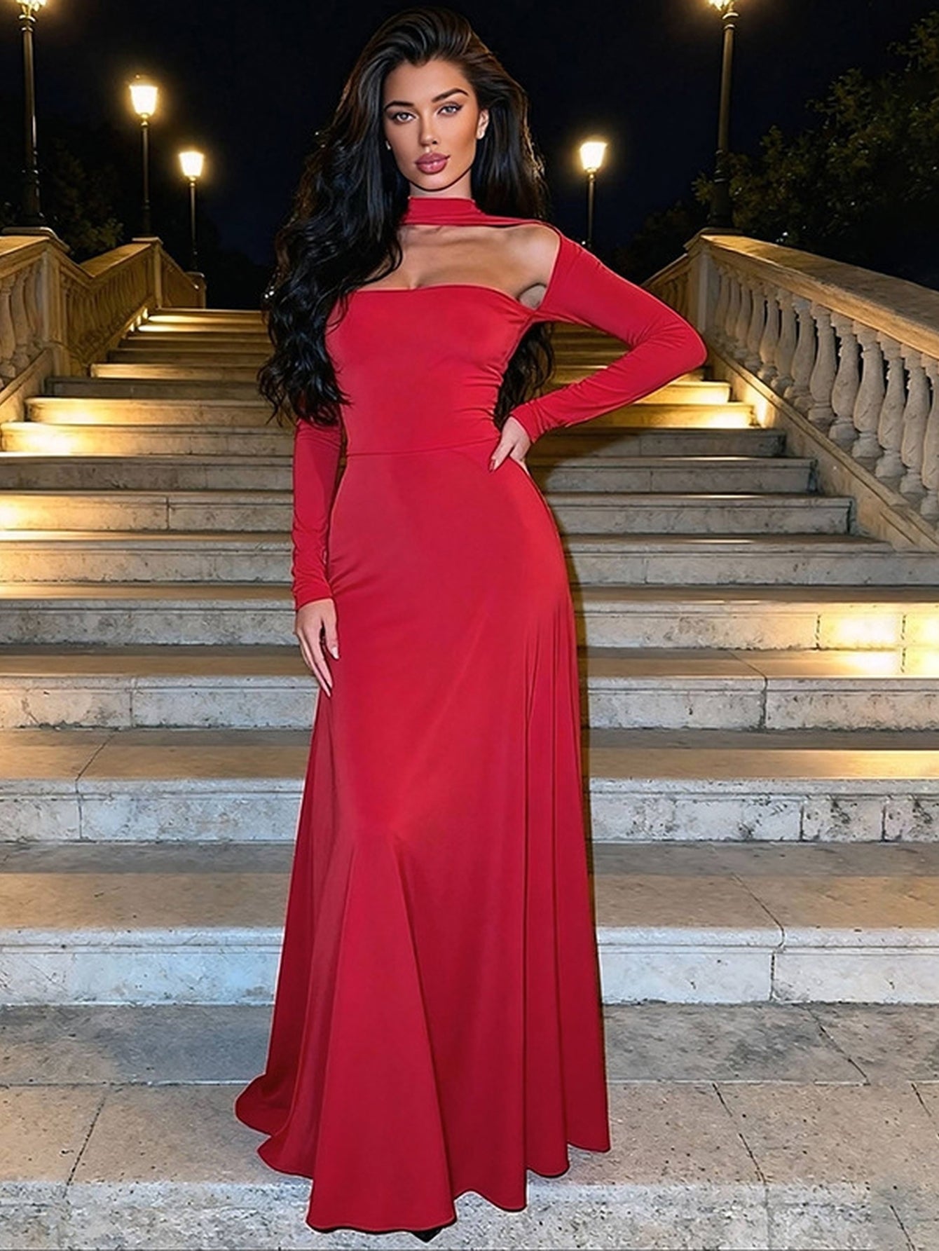 Elegant Cutout Long Sleeve Maxi Dress