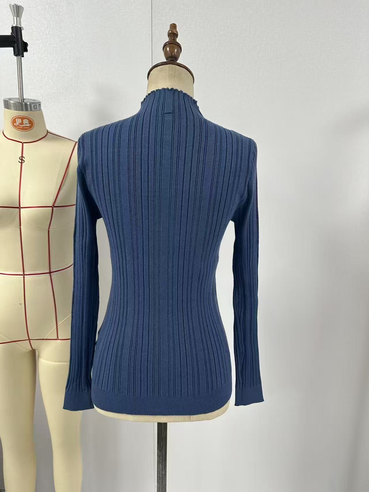 Ribbed Lettuce Edge Mock Neck Sweater