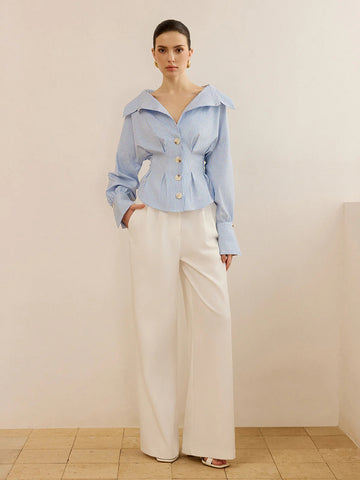 Fitted Waist Striped Button Down Shirt