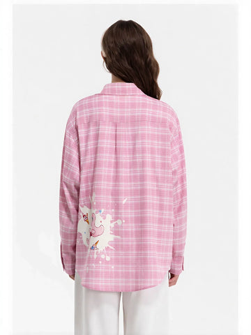 Cute Graphic Plaid Button Up Shirt