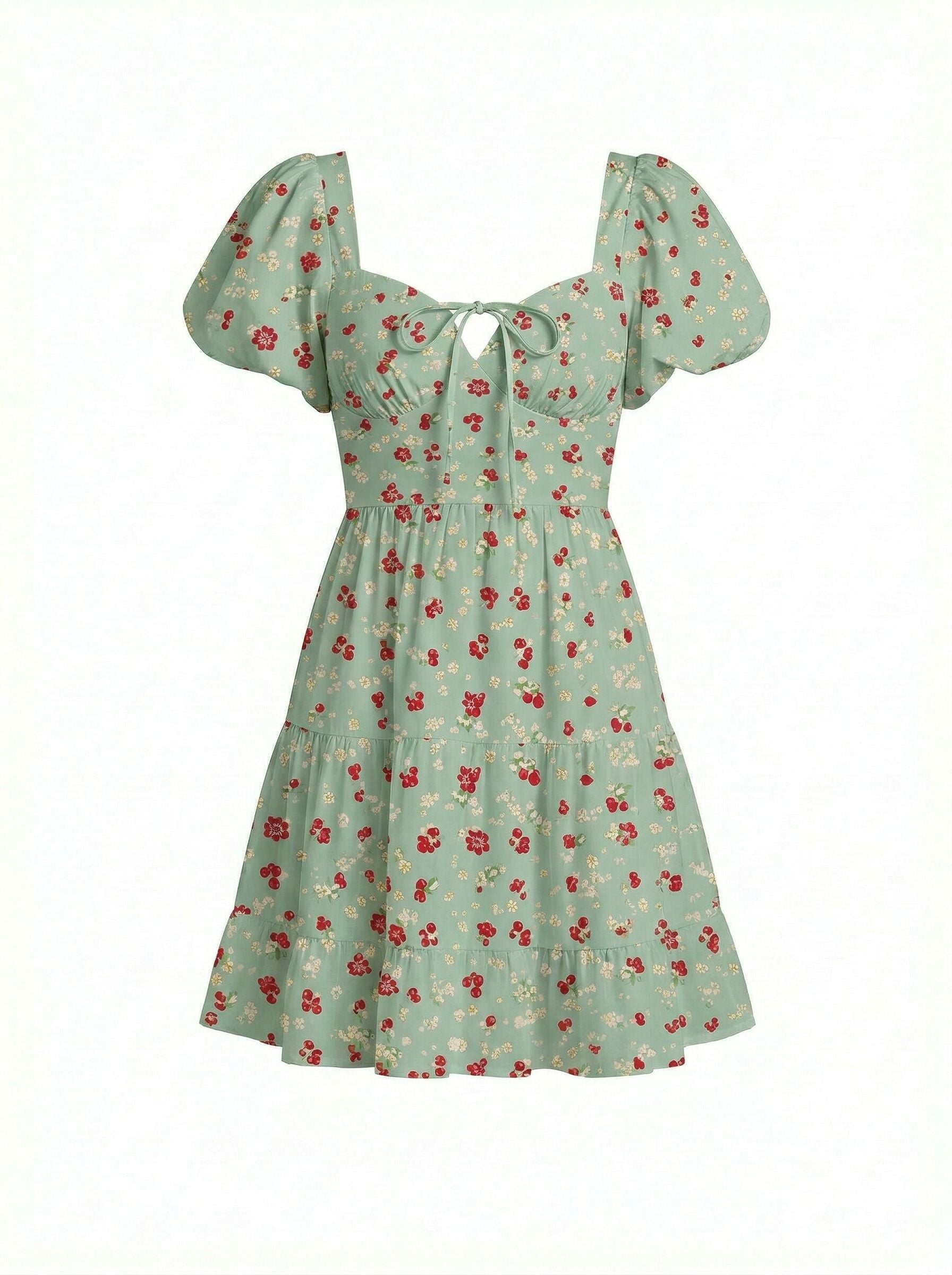 AYLA Floral Print Puff Sleeve Tiered Mini Dress