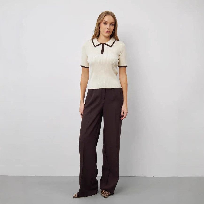 Short Sleeve Color-Blocked Casual Polo Shirt-Multicolor