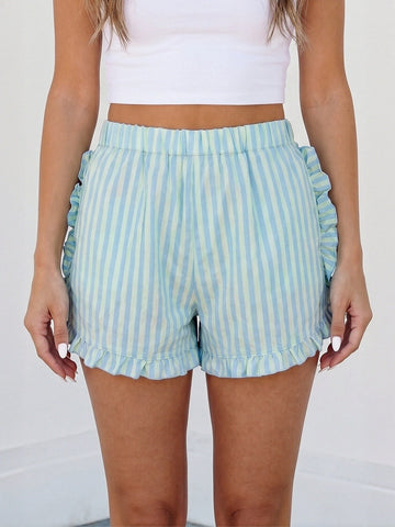 Comfy Ruffled Striped Lounge Shorts