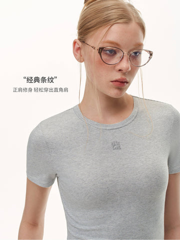 Slim Fit Ribbed Crewneck T Shirt