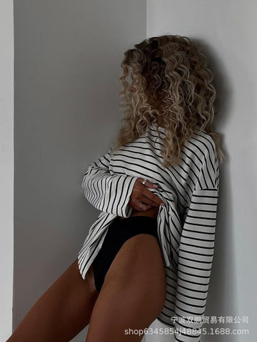 Oversized Striped Side Slit Tee