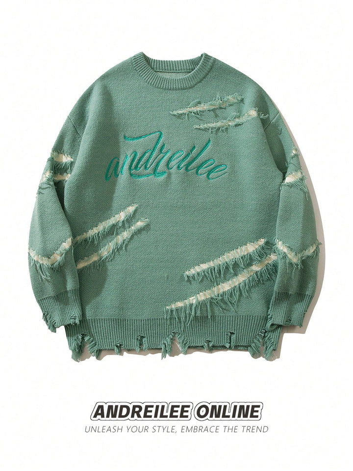Distressed Oversized Graphic Knit Sweater