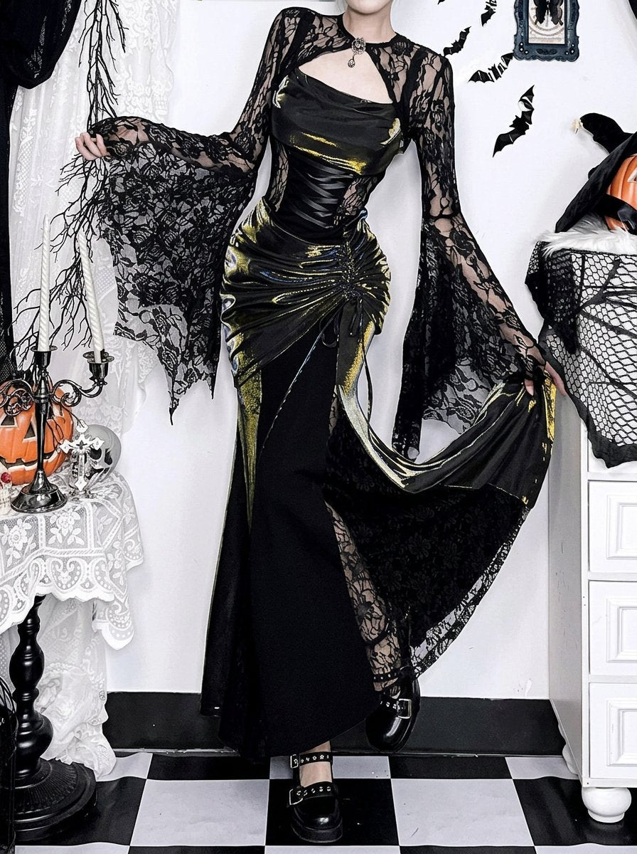 Gothic Lace Metallic Maxi Dress