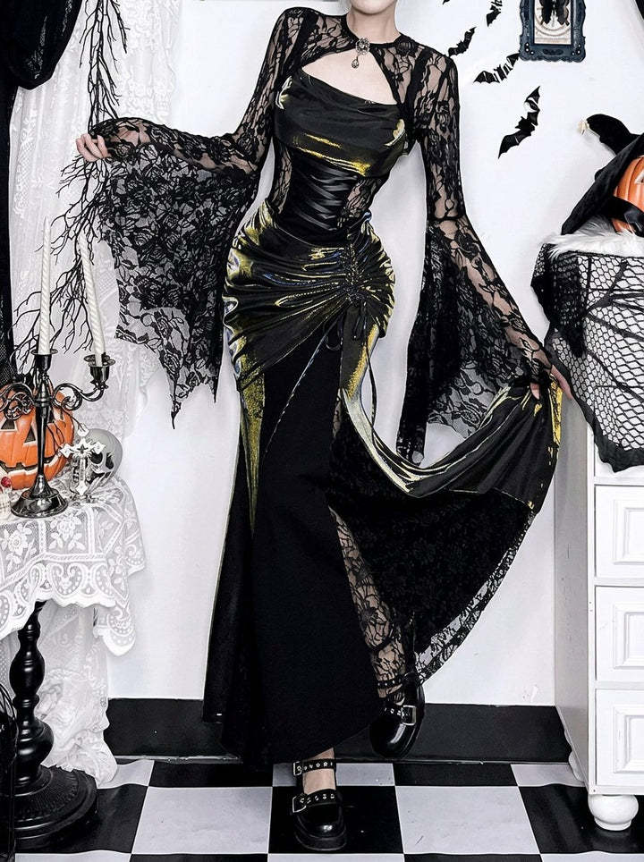 Gothic Lace Metallic Maxi Dress
