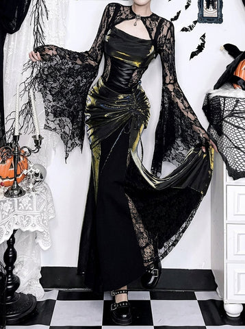 Gothic Lace Metallic Maxi Dress