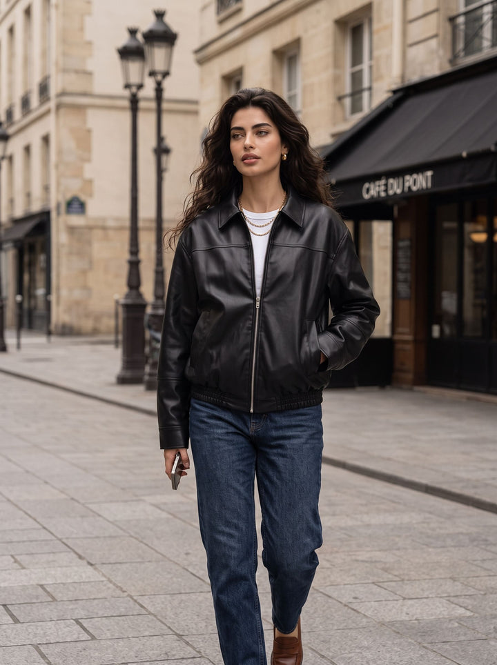 Oversized Vintage Style Faux Leather Jacket
