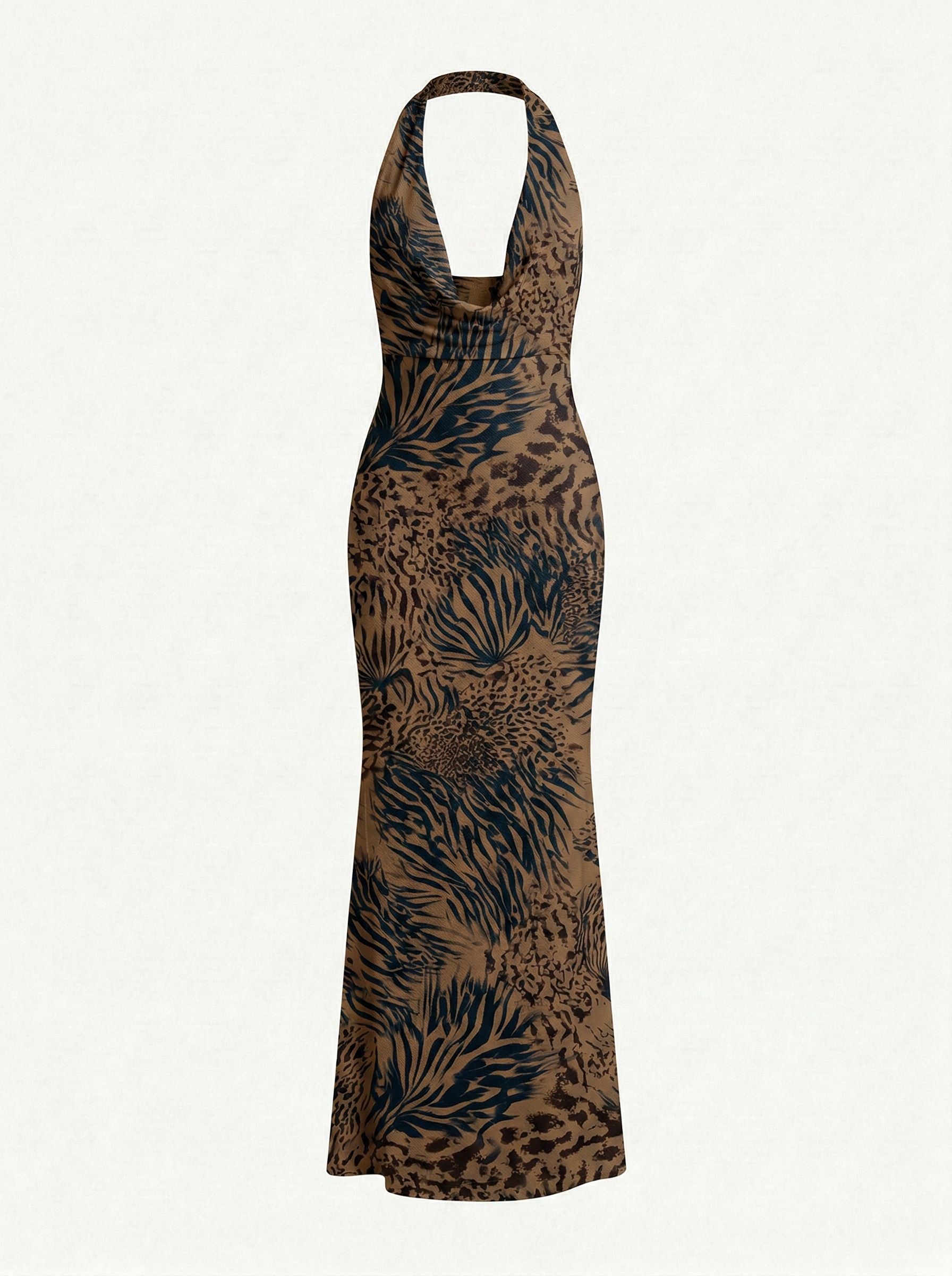 LILA Floral Print Cowl Neck Bodycon Midi Dress