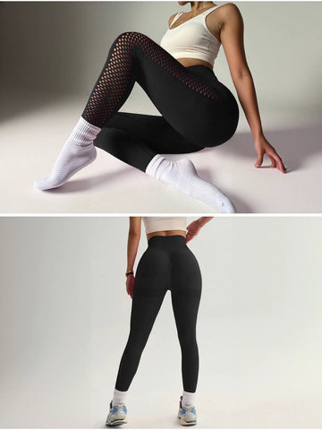 High Waisted Seamless Mesh Yoga Leggings