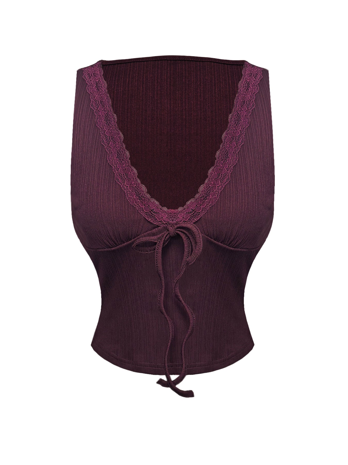 Ribbed Lace Trim Tie Front Tank