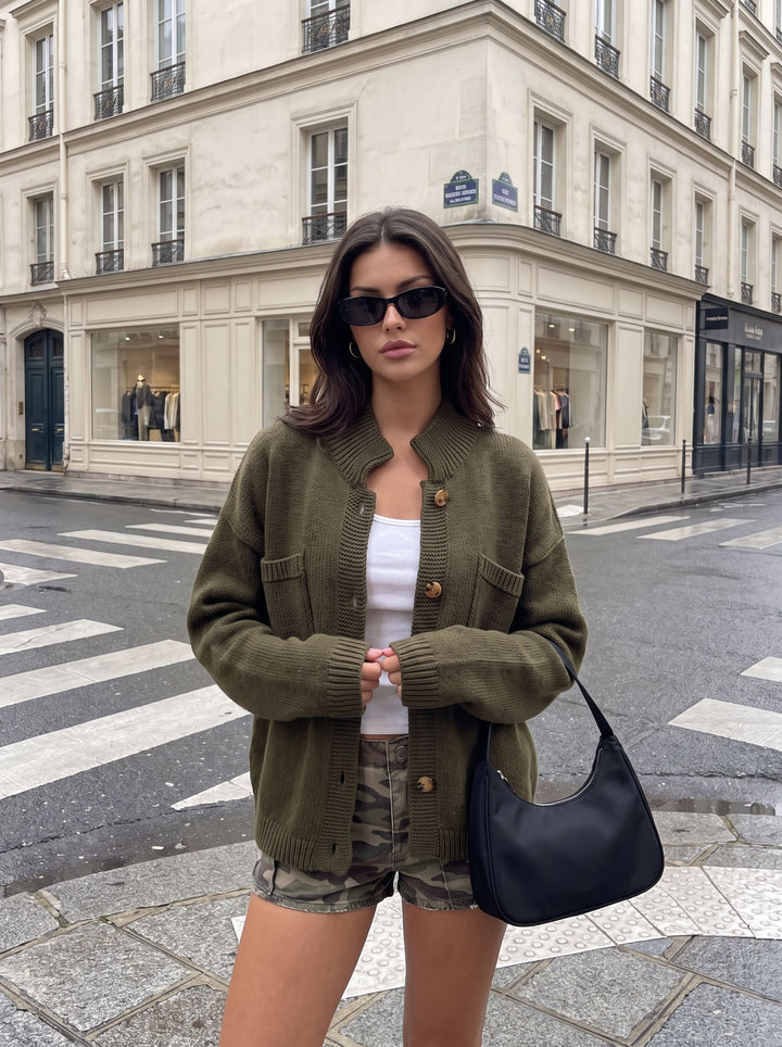 Oversized Chunky Knit Button Up Cardigan