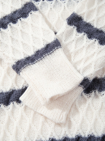 Striped Textured Collared Knit Pullover
