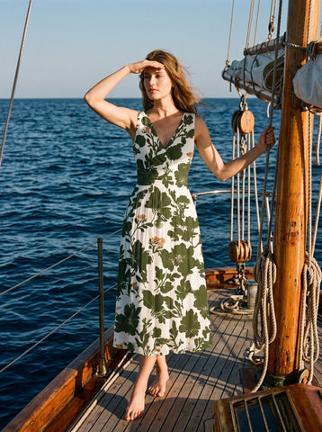 CORINNE
Floral Print V Neck A Line Midi Dress